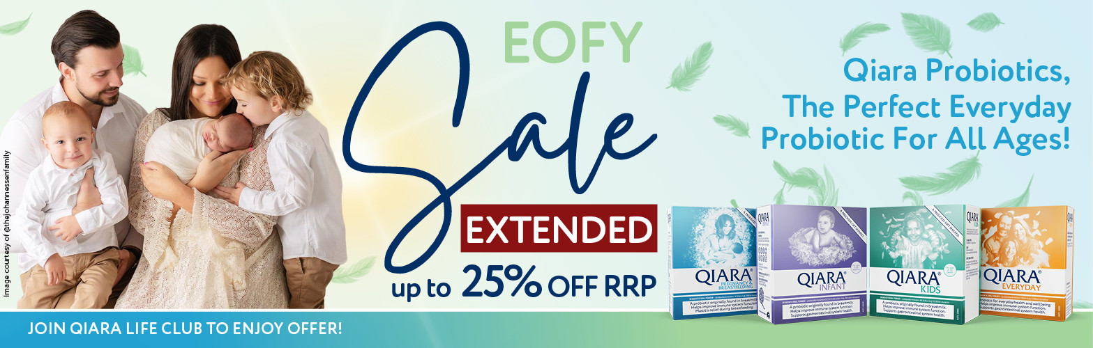 EOFY Sale EXTENDED, up to 25% off RRP. Qiara Probiotics, The Perfect Everyday Probiotic For All Ages. Join Qiara Life Club to Enjoy Offer!